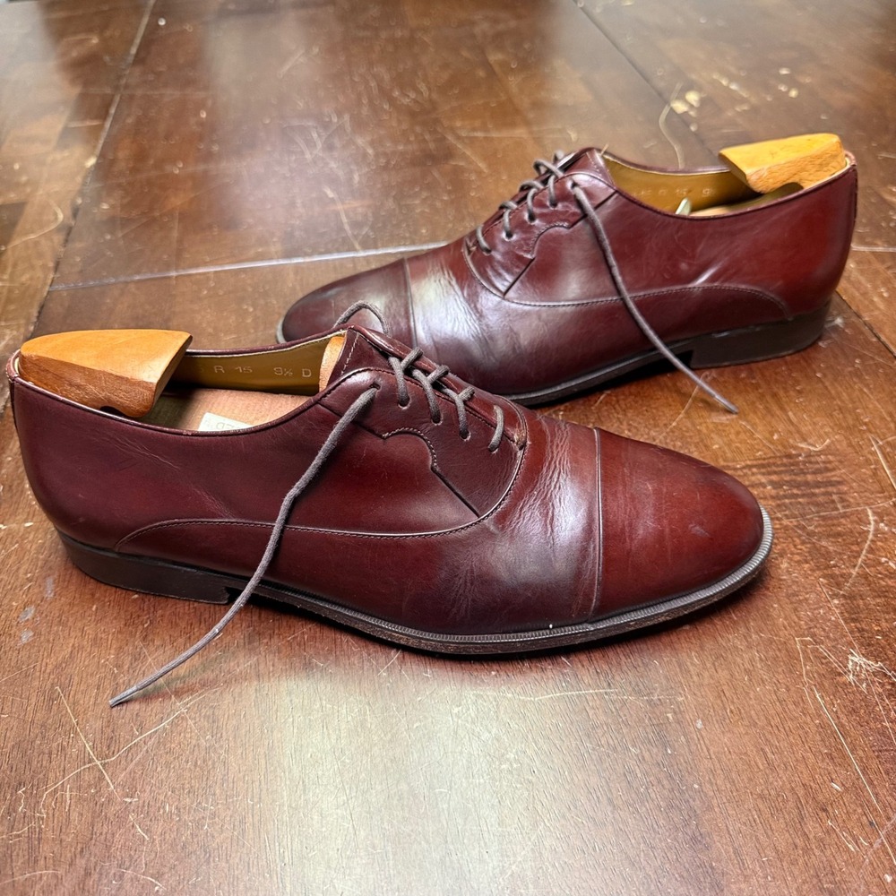Paragon Oxford‎ Shoes Mens 9.5 Burgundy Handcrafted Leather Cap Toe Dress Shoes
